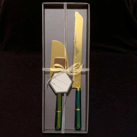 NWT Thirstystone 2 Piece Rainbow Iridescent Cake Knife and Server Set - Picture 1 of 4